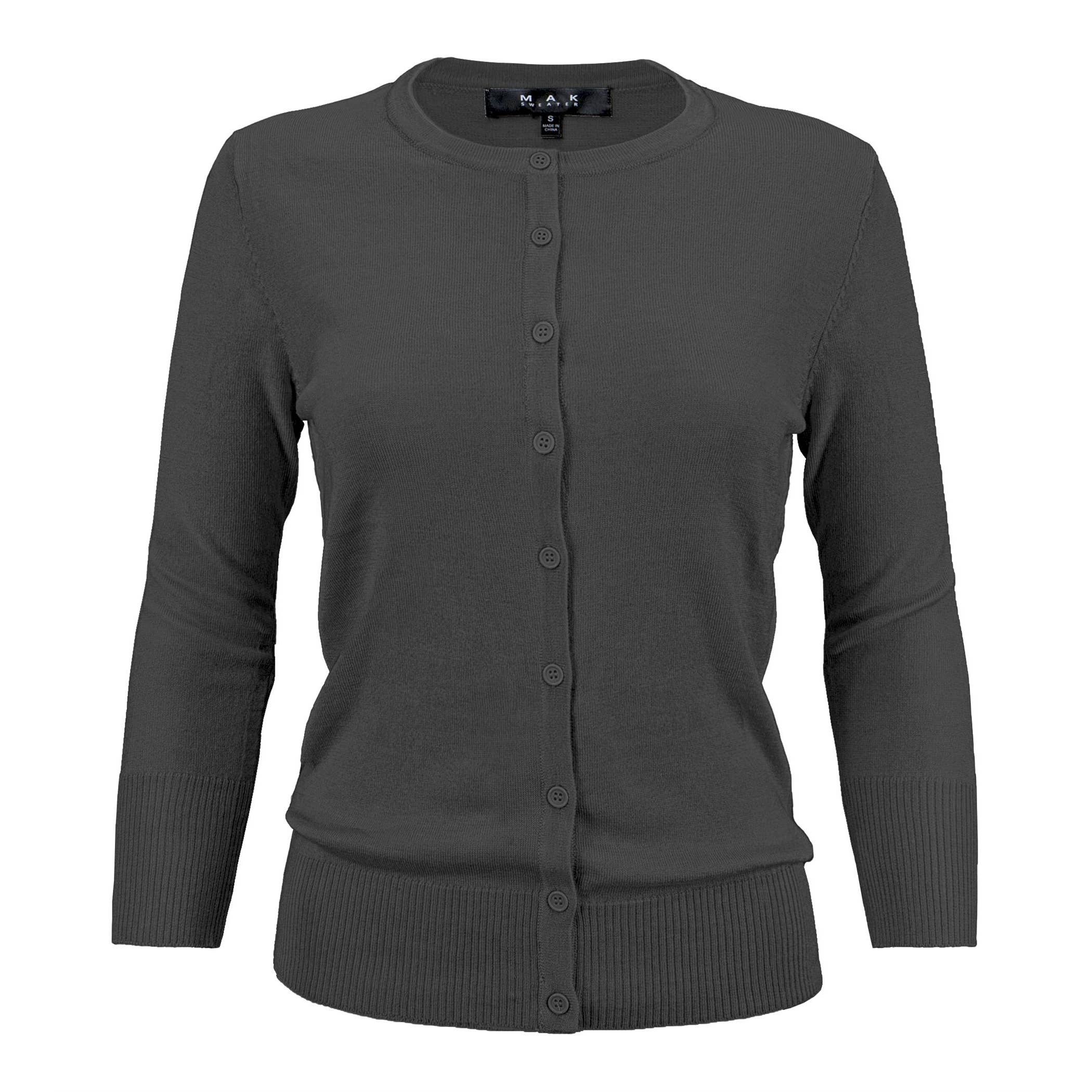 Mak - Wholesale Cardigan - Women's - 3/4 Sleeve Crewneck Plus Size Knit Cardigan Sweater CO079PL16