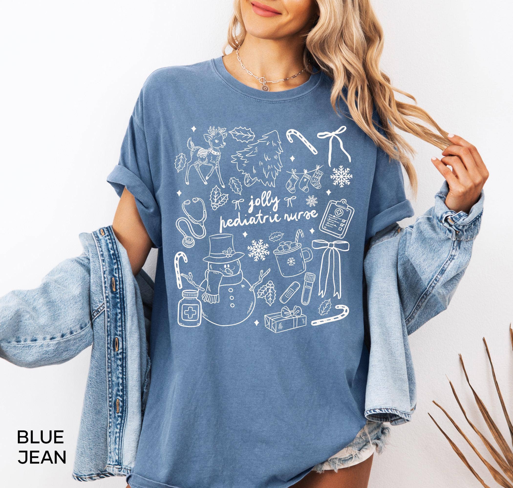 Glaime - Wholesale T-Shirt (Graphic) - Women's - Comfort Colors Christmas Pediatric Nurse Shirt & Sweatshirt0