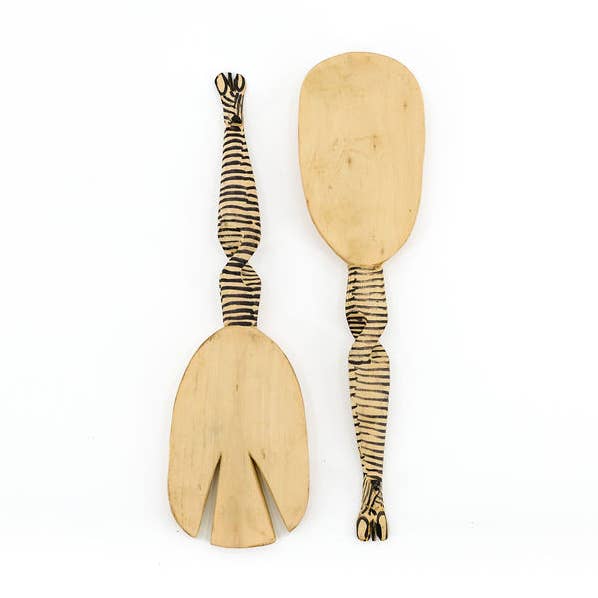 Wooden Serving Spoons, twisted zebra for wholesale by Gitzell FairTrade