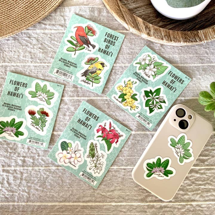 Island Stickers & More / Yuriko J. Design - Vendita all'ingrosso Adesivo - Foglio di adesivi Forest Birds of Hawai'i 2