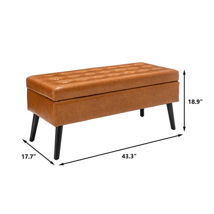 Brown Bedroom and Entryway Leather Storage Bench 43.3" W x 17.7 for wholesale on Faire