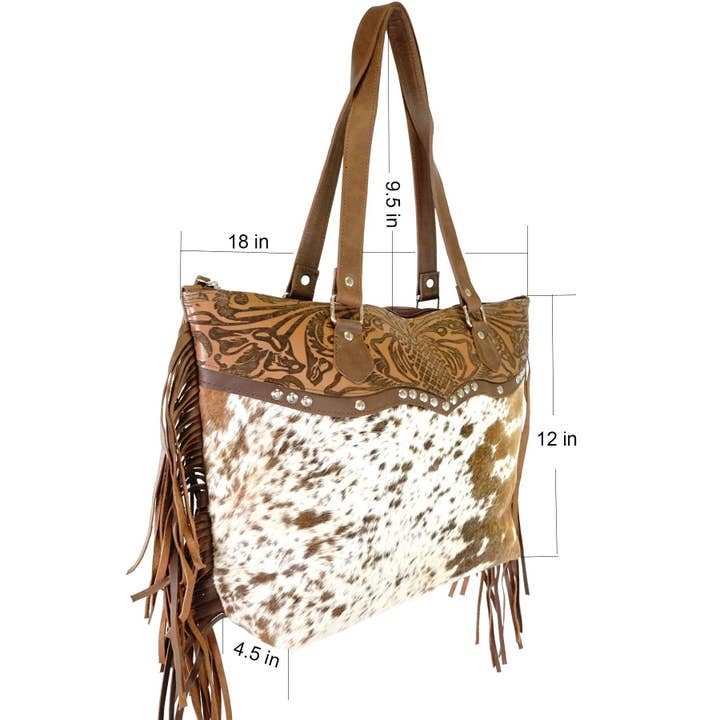 Rodeo - Wholesale Tote Bag - Women's - Hair on genius leather cowhide tote bag with fringes5