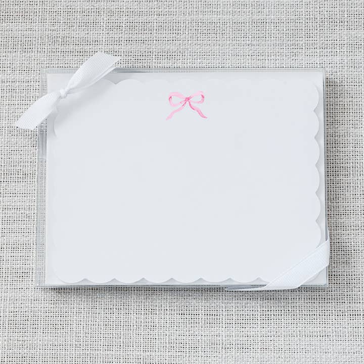 Pink Bow Scallop Flat Notecard - Set of 15 for wholesale by So Thoughtful Gifts