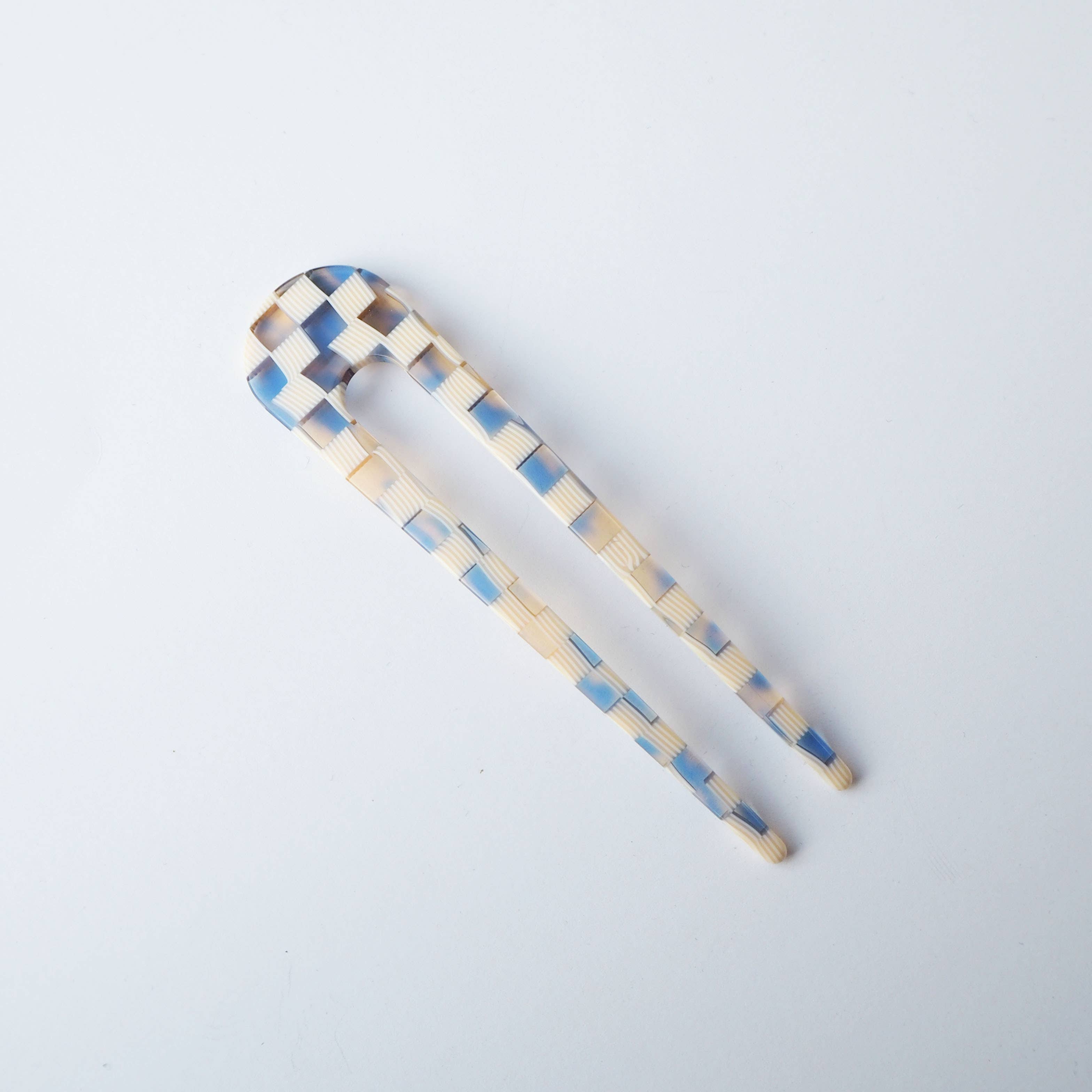 Custom Made - Wholesale Hair Pin - Ocean Checker Acetate Resin French Hair Pin2