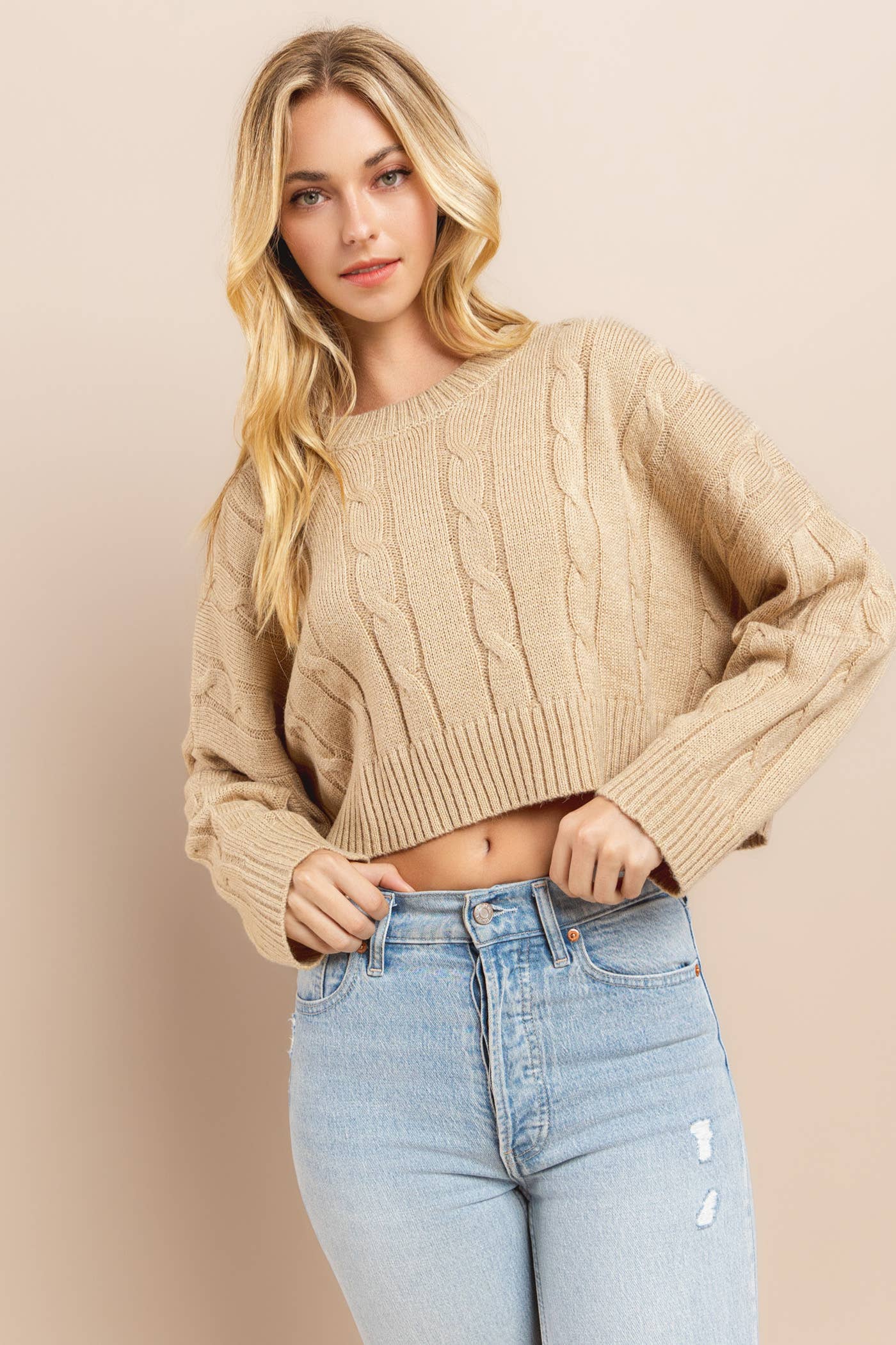 AIBLEE - Wholesale Knit Sweater - Women's - Cable Cropped Sweater - Retro/Vintage Design6