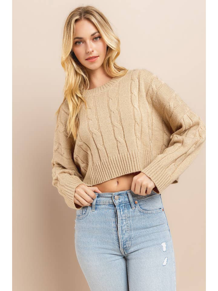 AIBLEE - Wholesale Knit Sweater - Women's - Cable Cropped Sweater - Retro/Vintage Design6