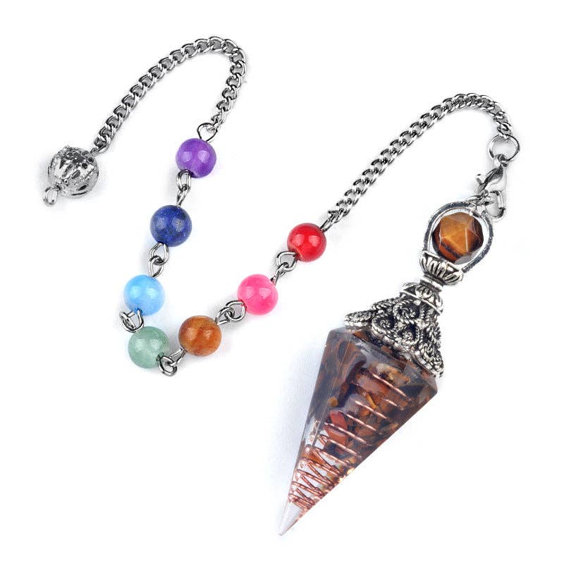 Mio Queena - Wholesale Spiritual Stone/Crystal - Hexagonal Cone Gravel Pendulum with Chakra Chain - CS7