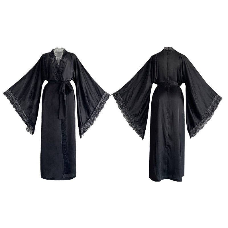 Sheer Trend - Wholesale Robe - Women's - Satin Lace Trim Long Sleeve Robe9