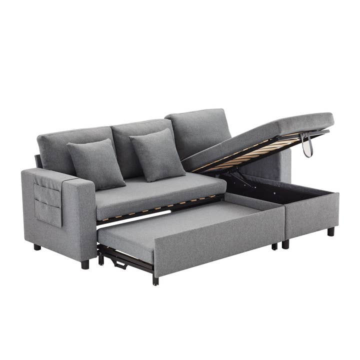 Urban Meuble - Wholesale Sofa - Reversible 3-seater gray linen fabric corner sofa bed PHOTOSPHERE21