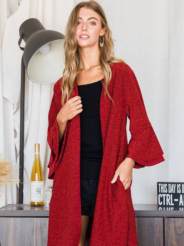 Glitter Bell Sleeve Kimono Cardigan for wholesale by JADE BY JANE