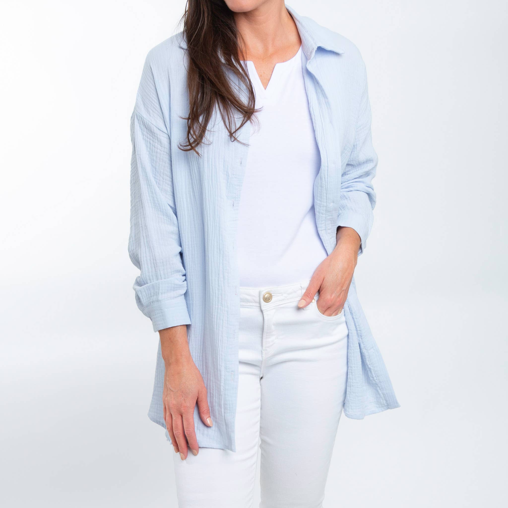 Elsie & Zoey - Wholesale Button Down Shirt - Women's - Button Up Top Aaliyah Gauze Long Sleeve25