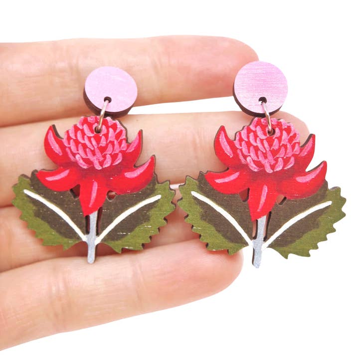 Waratah Australian Wildflower Earrings for wholesale by Pixie Nut & Co.