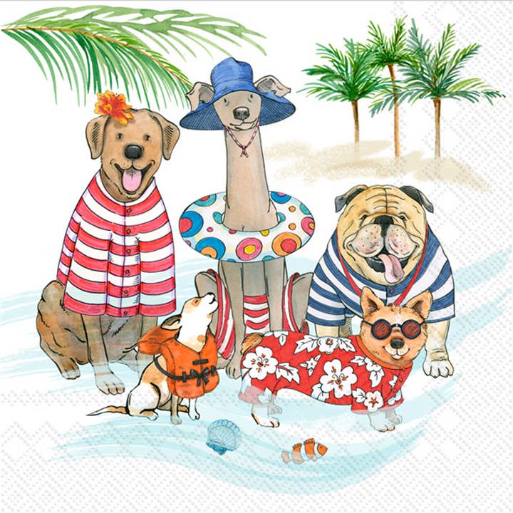 Boston International - Wholesale Disposable Napkin - Paper Cocktail Napkins Pack of 20 Beach Dogs