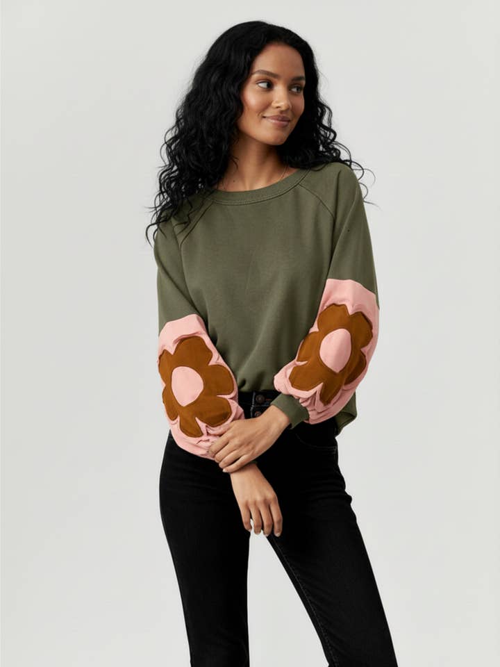 Kori America - Wholesale Knit Top - Women's - FLORAL PATCHWORK LONG SLEEVE COLOR BLOCK TOP2