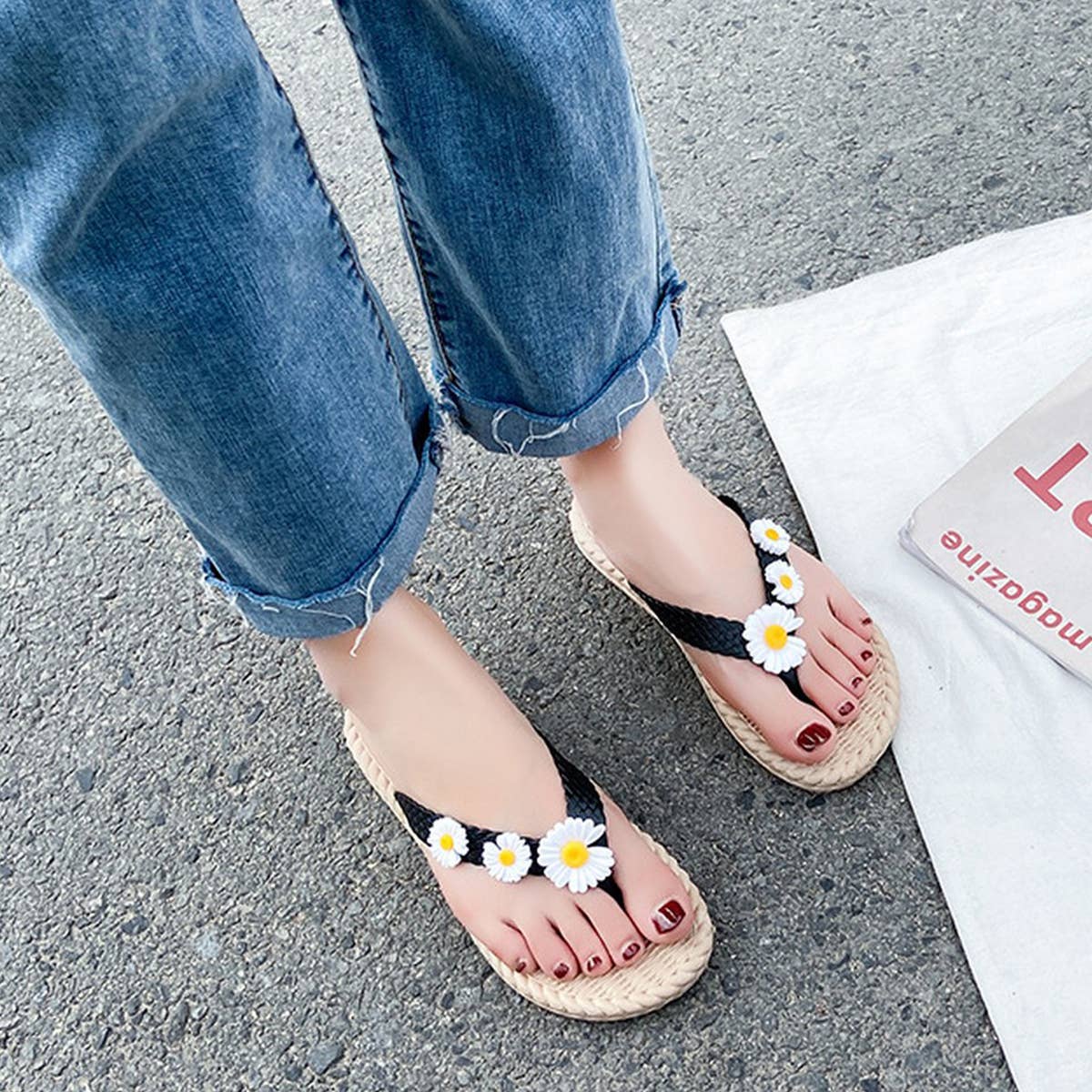 ACCITY - Wholesale Flip Flops - Women's - SUNFLOWER FLOWER SUMMER BEACH FLIP FLOPS_CWSHS067012