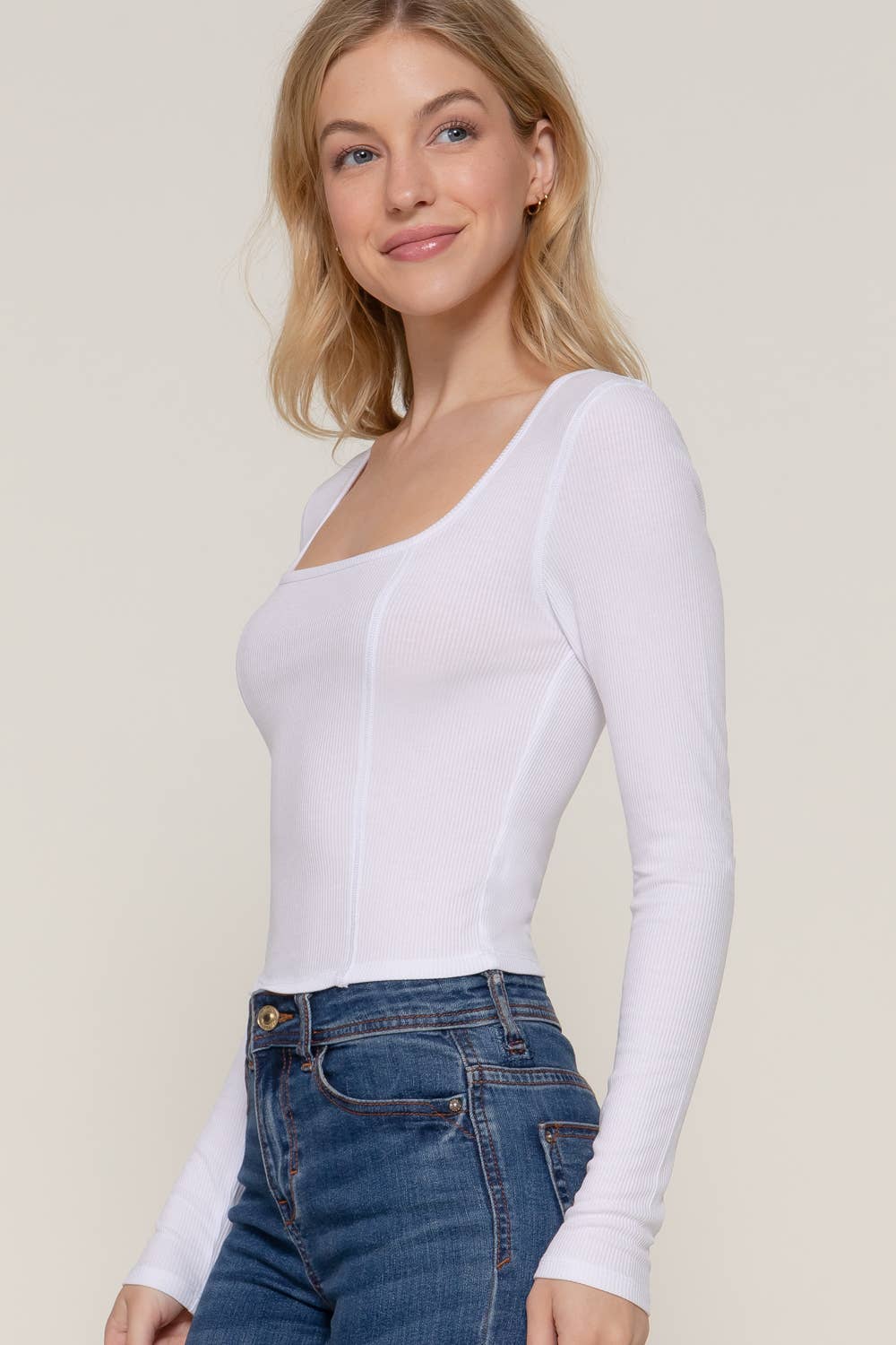 Active Basic | Active USA - Vendita all'ingrosso Top in maglia - Donna - Top in maglia a maniche lunghe con scollo quadrato e dettaglio corsetto6