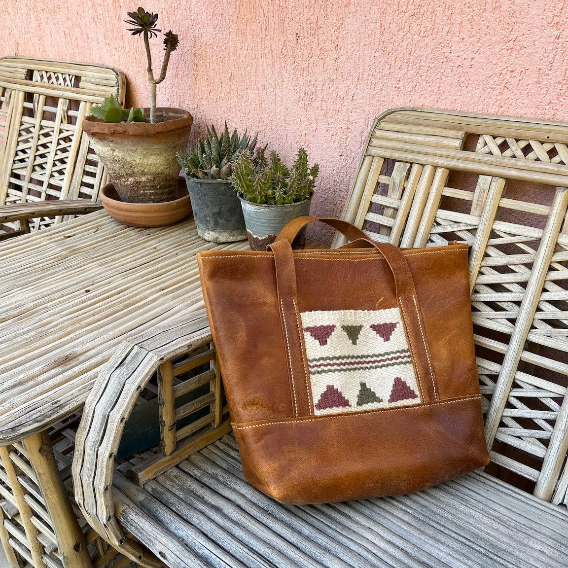Woven With Hope - Wholesale Tote Bag - Women's - Chestnut Leather Tote with Pocket - Nourished Collection