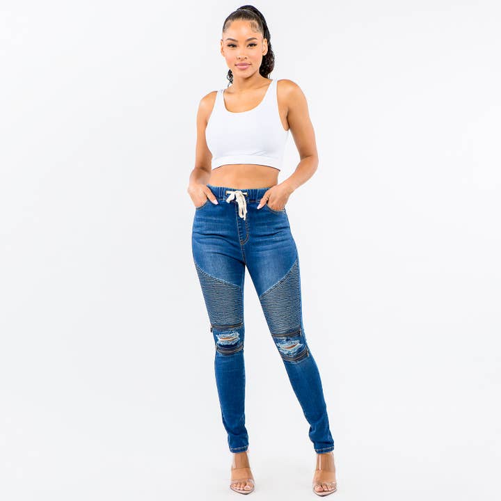 American Bazi - Wholesale Jeans - Women's - HIGH WAIST DISTRESSED MOTO JOGGERS-RJJ20433