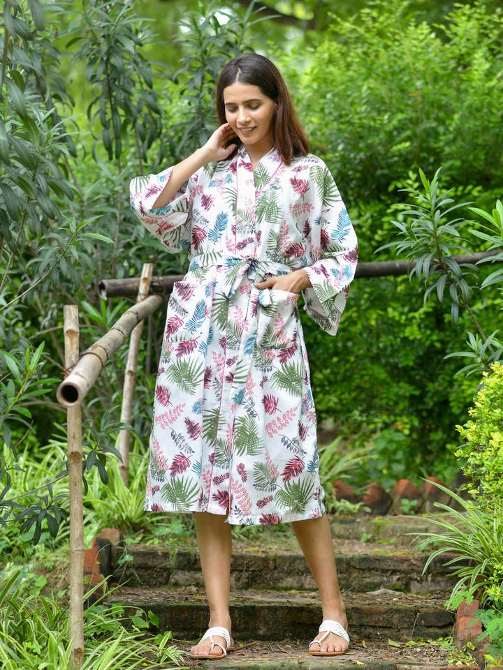 PALMERA WHITE GREEN PINK KIMONO for wholesale by Handprint