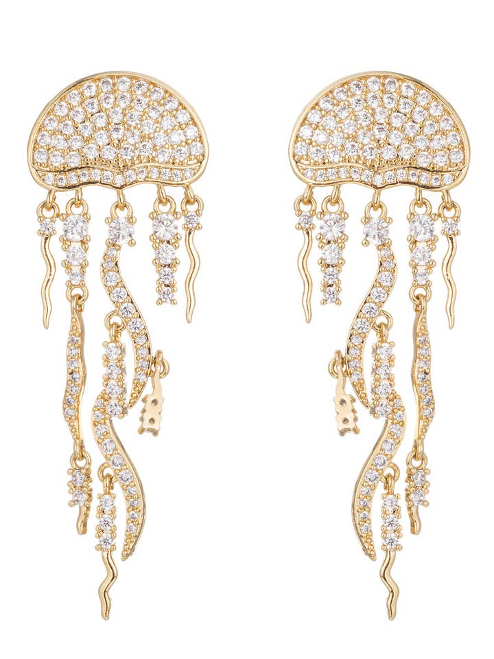 Golden Jellyfish 18K Gold Plated CZ Drop Earrings for wholesale by Eye Candy Los Angeles