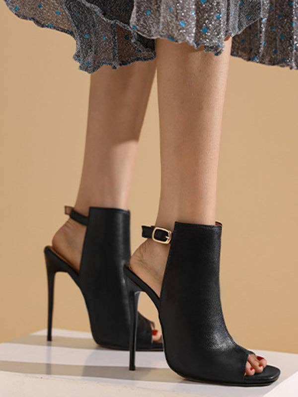 VividLux - Wholesale High Heels - Women's - Belt Buckle Peep Toe Split-Joint Pumps Sandals4