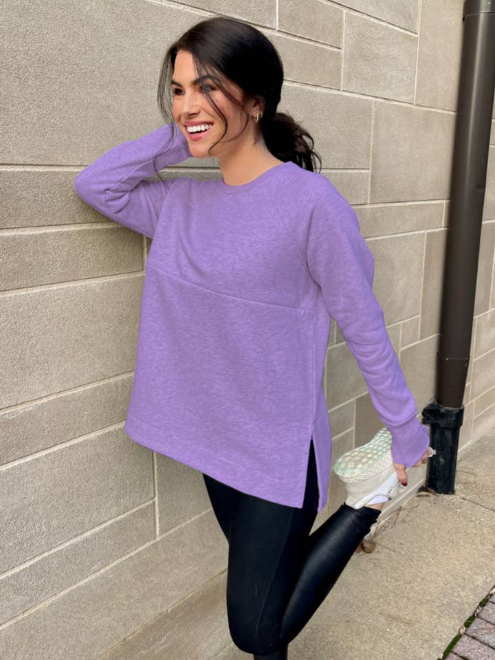 Yoga Nursing Tunic Sweatshirt- Orchid for wholesale by Nursing Queen