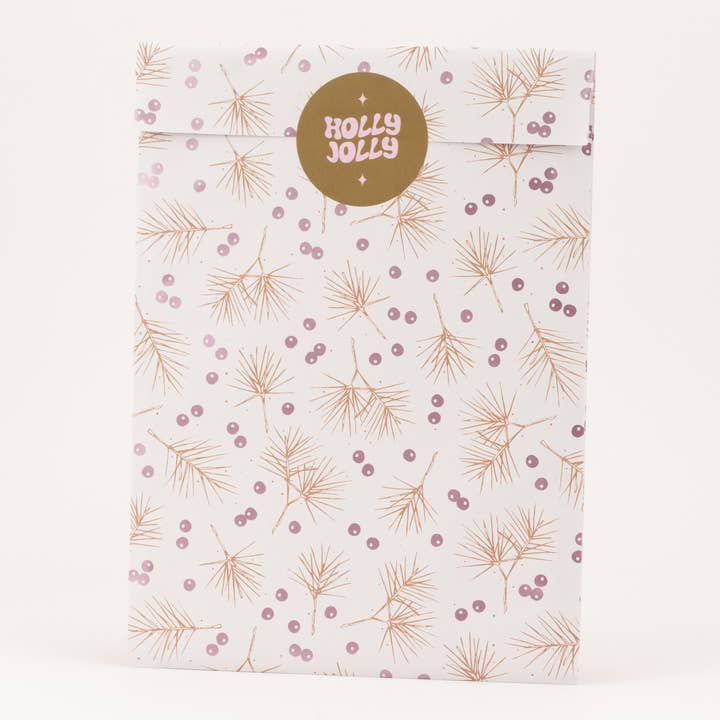 liebevoll verpackt - Wholesale Gift Bag - Paper bags fir trees and berries, pink / cinnamon (Christmas)