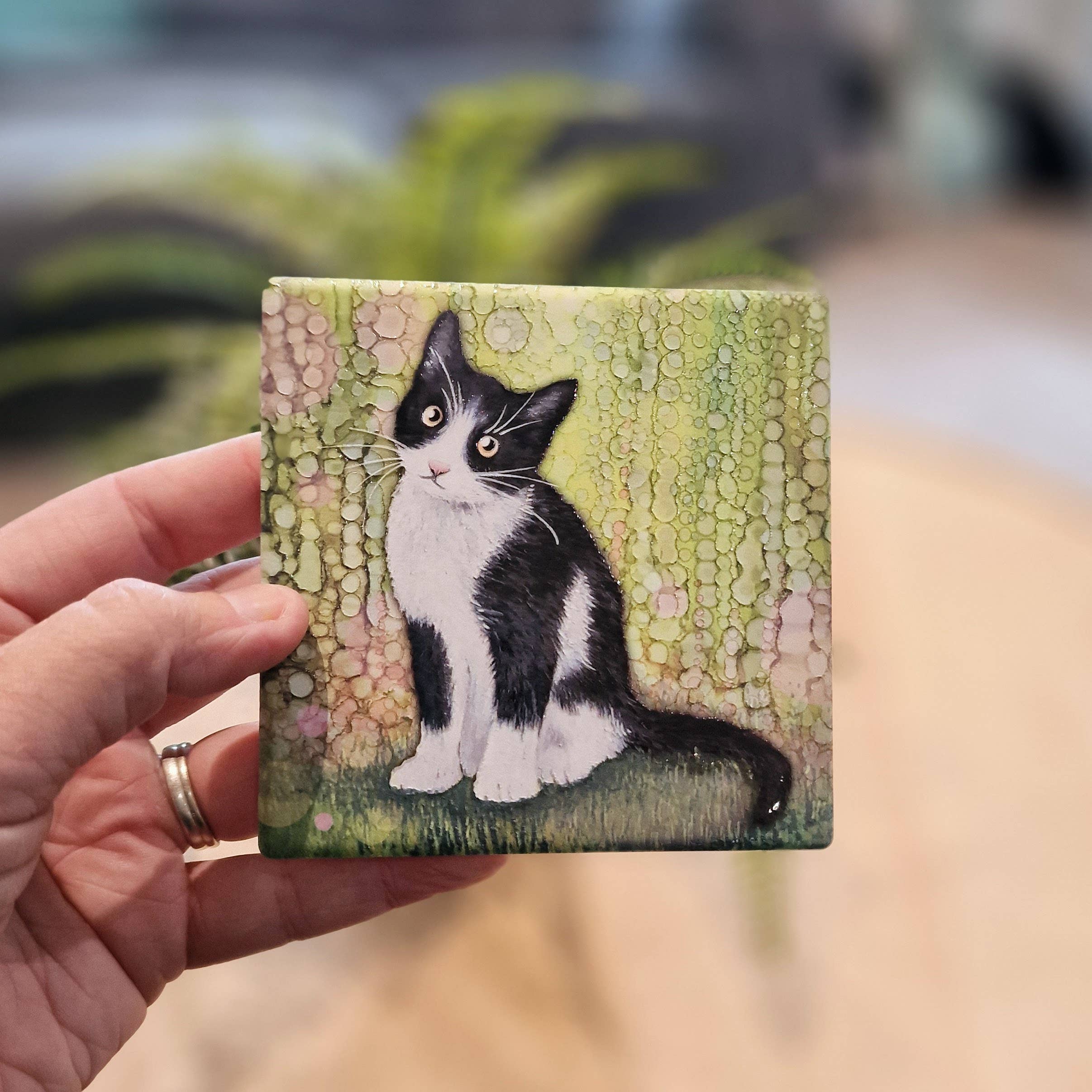 By Jo Crafts – wholesale Coasters – 103-C Black & White Cat Coaster0