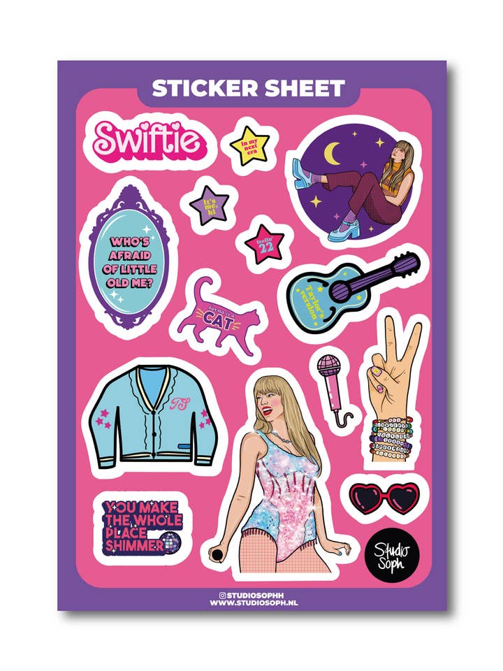 Taylor Shimmer A5 Sticker Sheet for wholesale by Studio Soph (We Pay Your Import Fees - We Ship DDP)