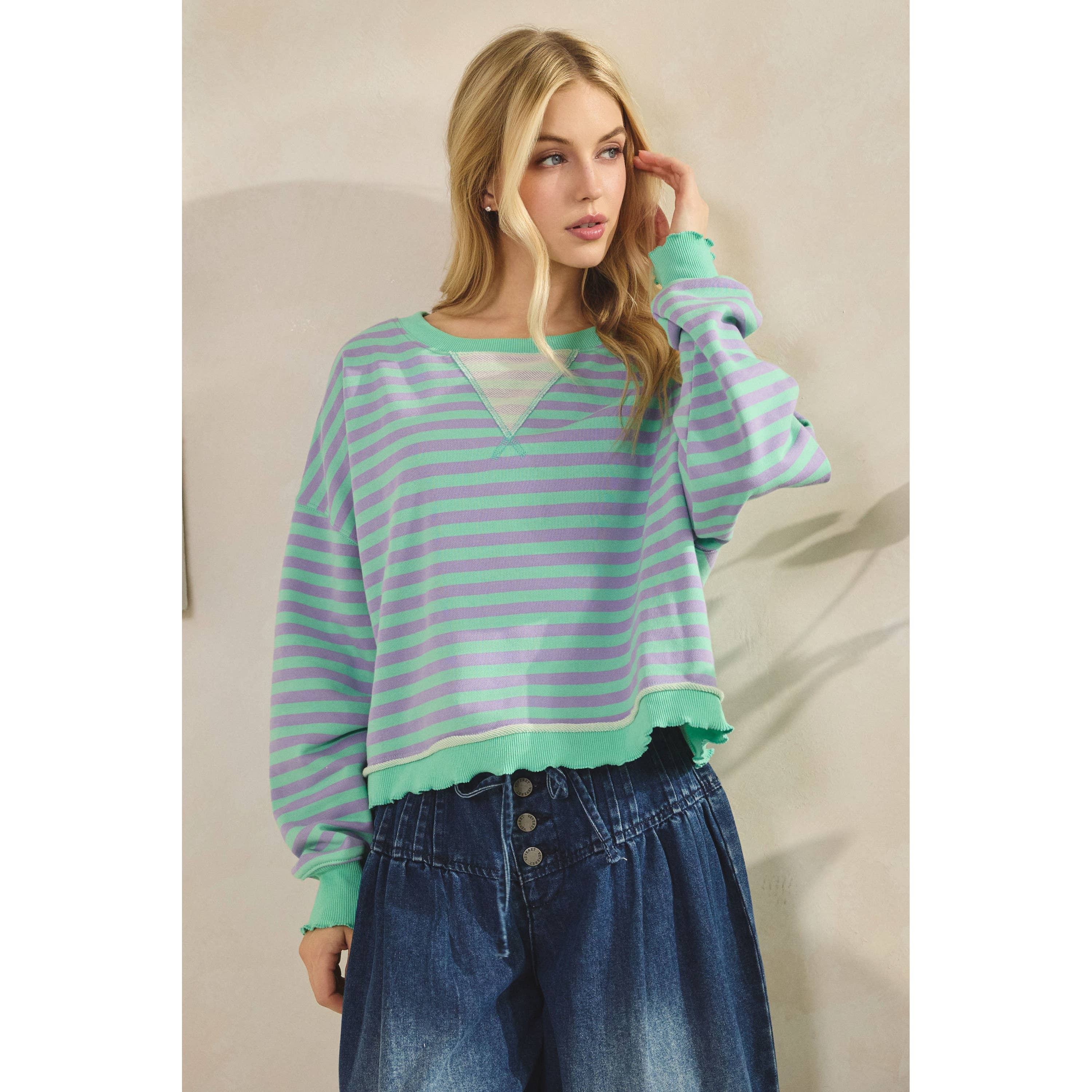 Veveret - Wholesale Tunic - Women's - Cropped Striped French Terry Top12