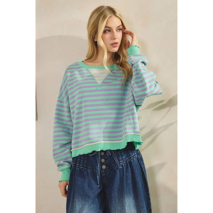 Veveret - Wholesale Tunic - Women's - Cropped Striped French Terry Top12