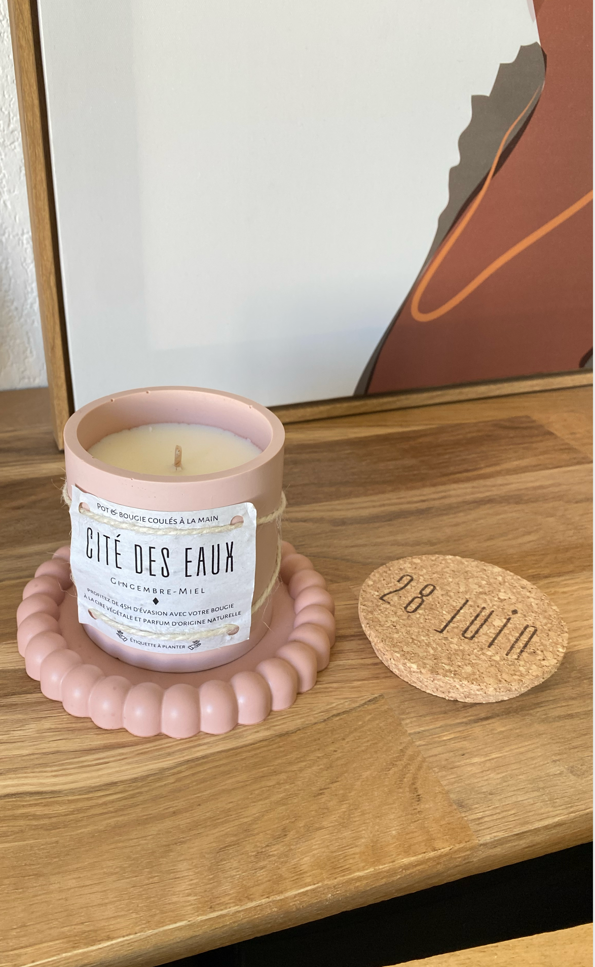 Kaki Plateau rond pour bougie en écorésine - Kaki en vente sur Faire1