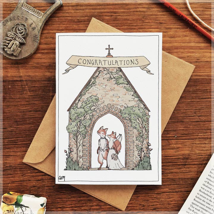 Erlenmeyer Art - Wholesale Wedding card - Foxes Forever - Greeting Card