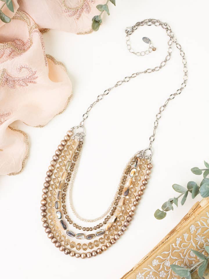 Windsor Castle 25.5-27.5" Abalone, Freshwater Pearl, Crystal Multistrand Necklace for wholesale by Anne Vaughan Designs Jewelry