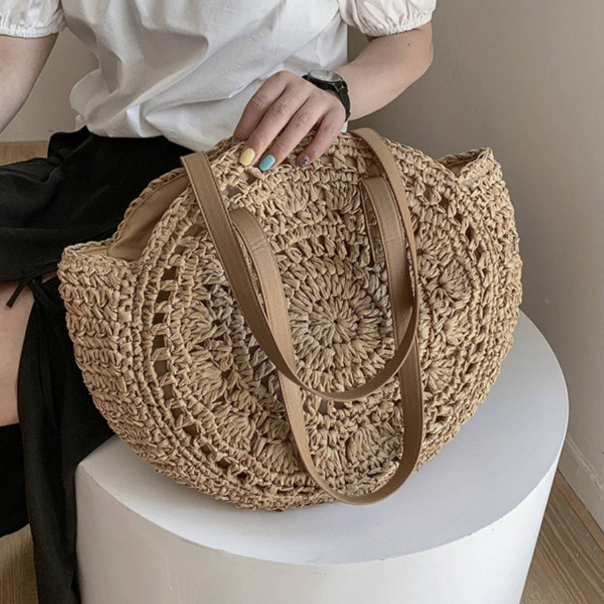 Funkyrel® Atzbranding Limited - Wholesale Beach Bag - Cosbai - Round Hollow Woven Bag5