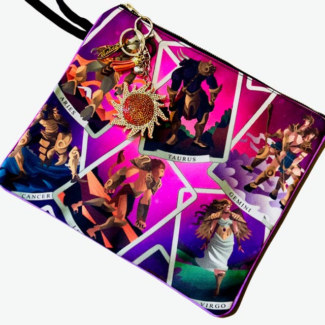 ZODIAC LARGE CLUTCH WITH SUN BLING KEY CHAIN for wholesale by Maida Designs