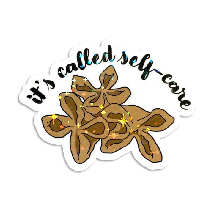 "It's Called Self Care" Crab Rangoon Holographic Stickers for wholesale by Miss Elaneous Art