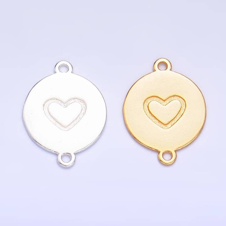 Connecteur rond gravé en forme de cœur en argent sterling S925 en or et argent | SL-586 pour la vente par Aim Eternal