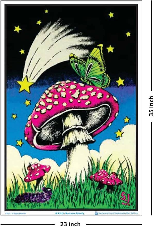 Scorpio Posters - Wholesale Poster - Mushroom Butterflies Black Light Poster - 23" X 35"2