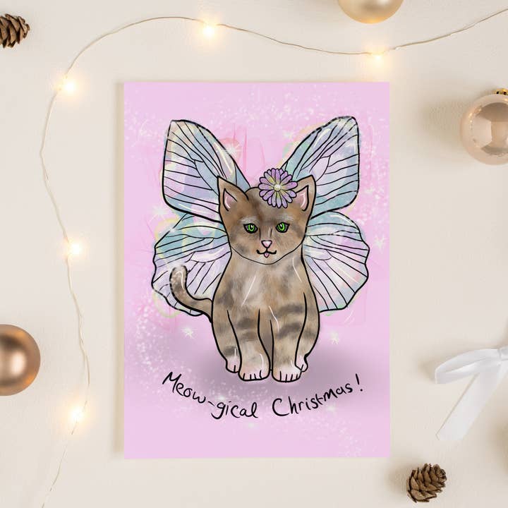 Just Daydreaming – wholesale Christmas card – Whimsical Magical Cat Christmas Card, Fairy Kitten Christmas