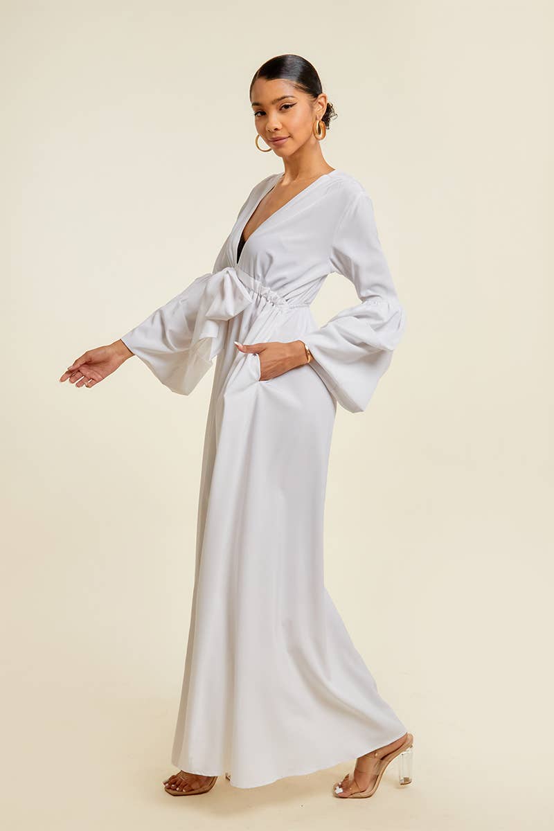 QMP Moda - Wholesale Dress - Women's - V NECK MAXI DRESS WITH ELASTIC WAIST6