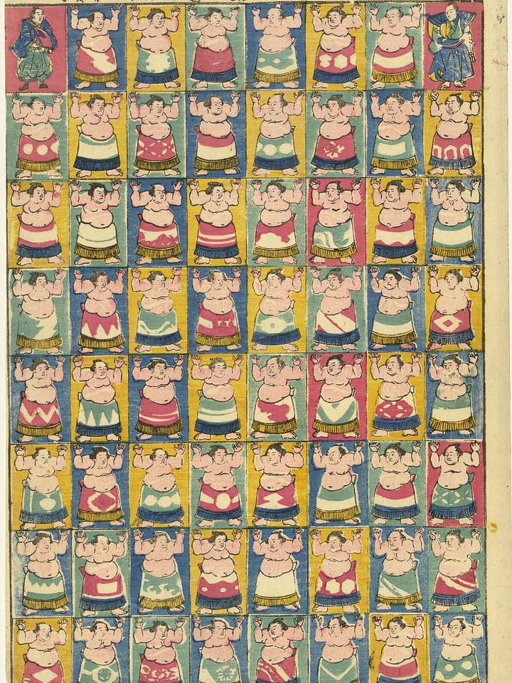 Les lutteurs de sumo par Utagawa Yoshikazu - 1852 pour la vente par Flashback Shop