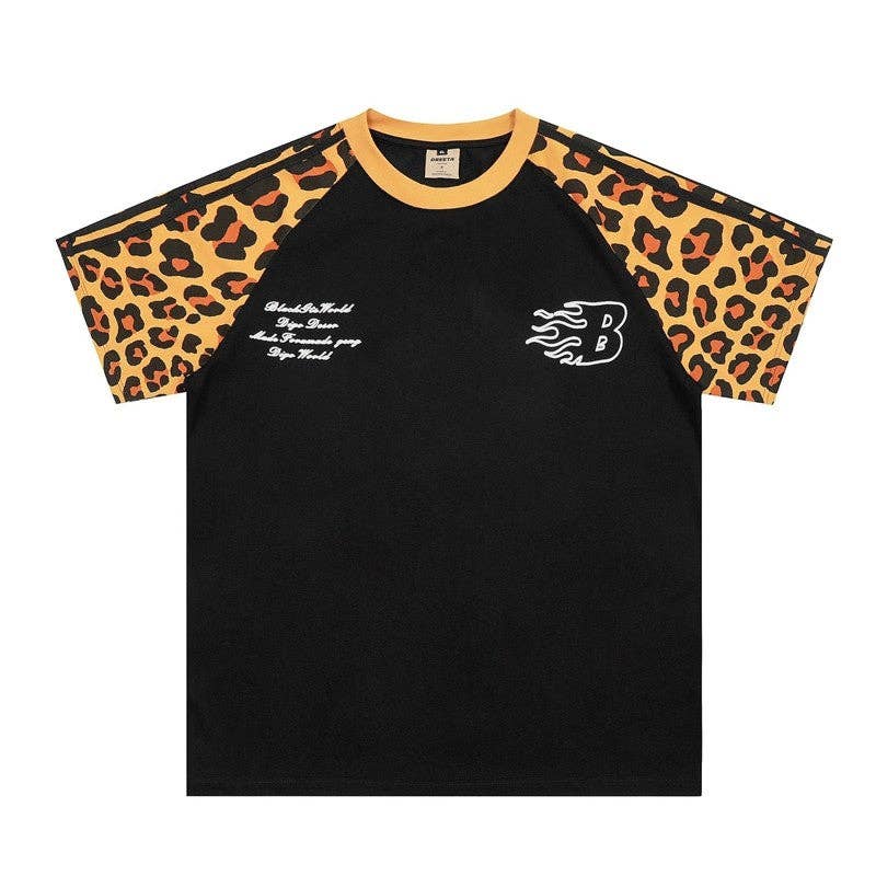 OceanusSwim – wholesale Screen printed t-shirt – Women′s – Leopard Print Spliced Raglan Sleeve T-Shirt0