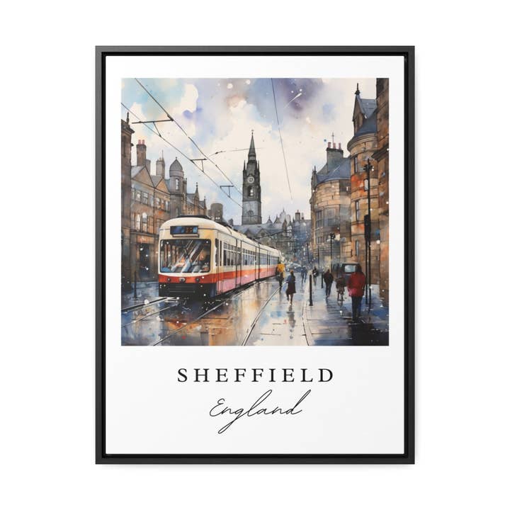 Premium Travel Art - Wholesale Art Print - Sheffield traditional travel art - England, Sheffield poster, Wedding gift, Birthday present, Custom Text, Personalized Gift1