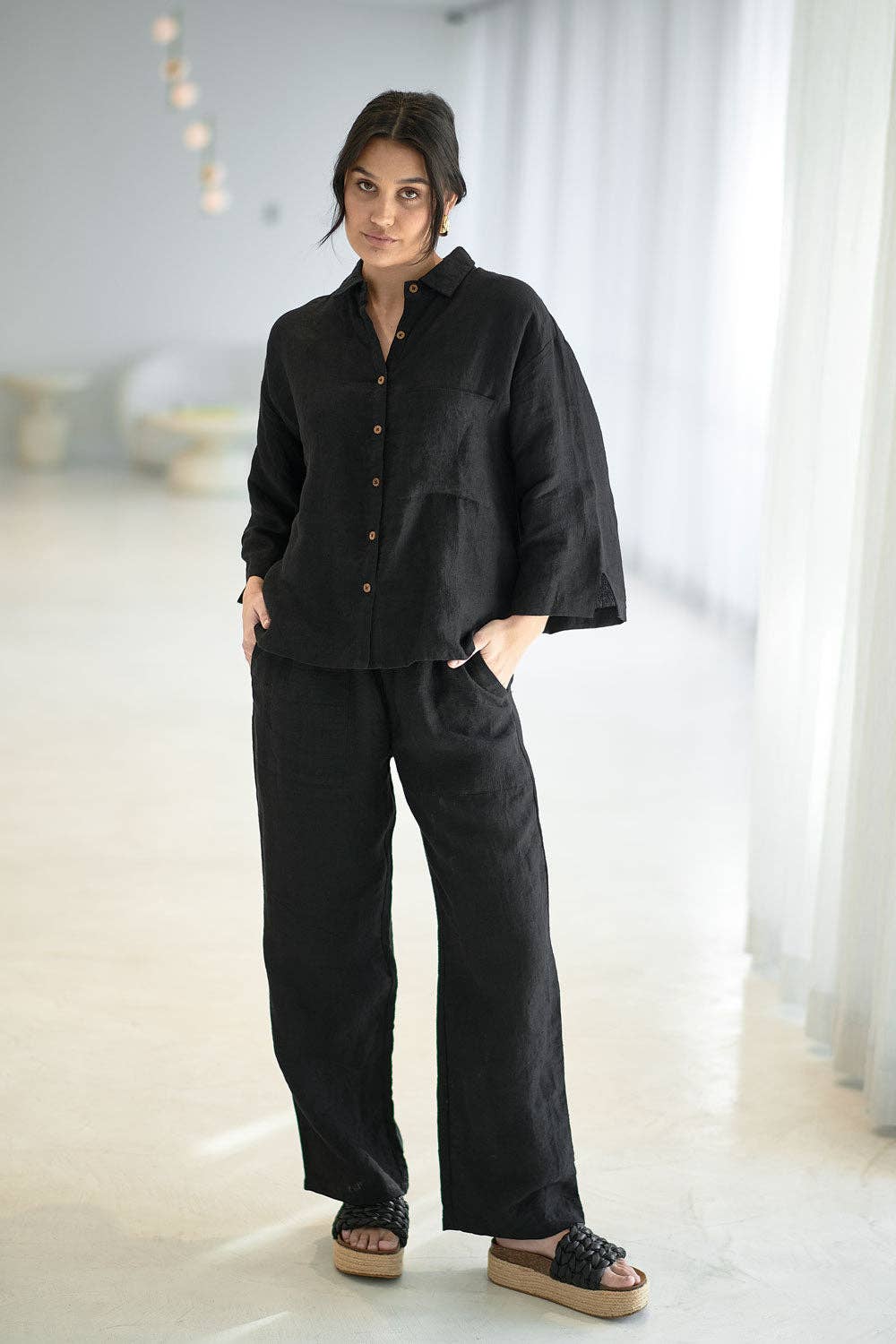 Wide Leg Linen Pant - Black for wholesale on Faire