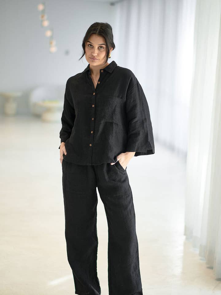 Wide Leg Linen Pant - Black for wholesale on Faire0