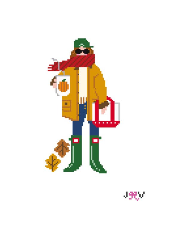 JV128 - Toile de broderie "Fall Girl" pour la vente par Jennifer Vallez Needlepoint