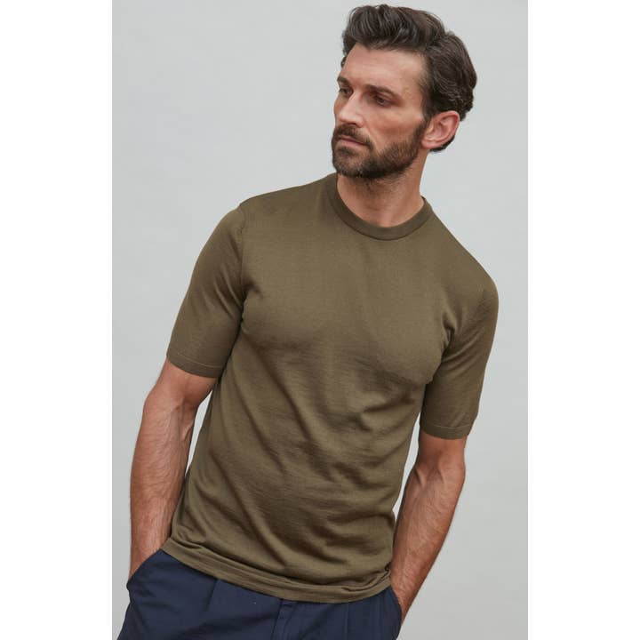 Mens Superfine Merino Wool Knitted T-Shirt for wholesale by Paul James Knitwear