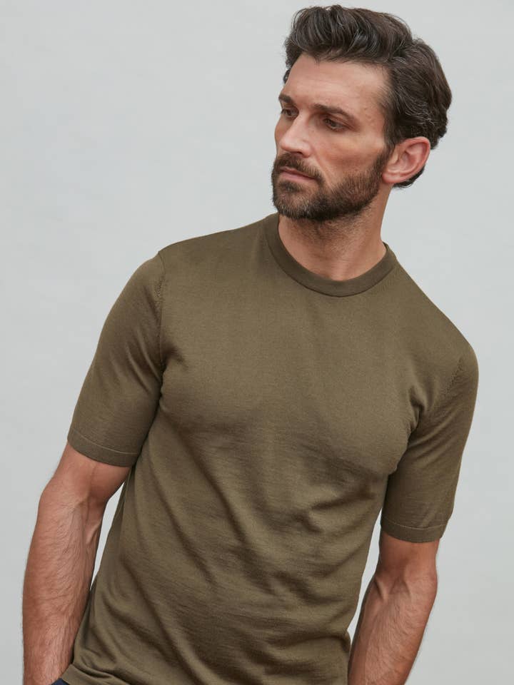 Paul James Knitwear – wholesale T-shirt – men's – Mens Superfine Merino Wool Knitted T-Shirt0