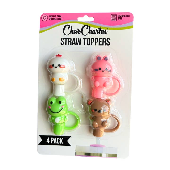 Cute Animals Straw Toppers (4 PK) for wholesale by CharCharms